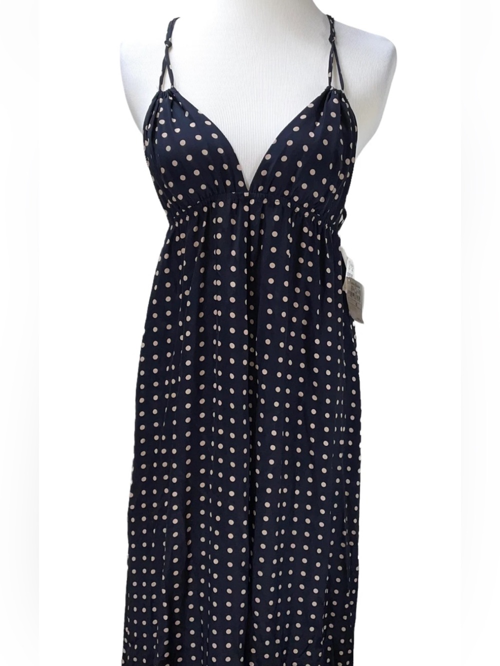 NWT; Christopher Deane Black with Brown dot Silk Maxi Dress